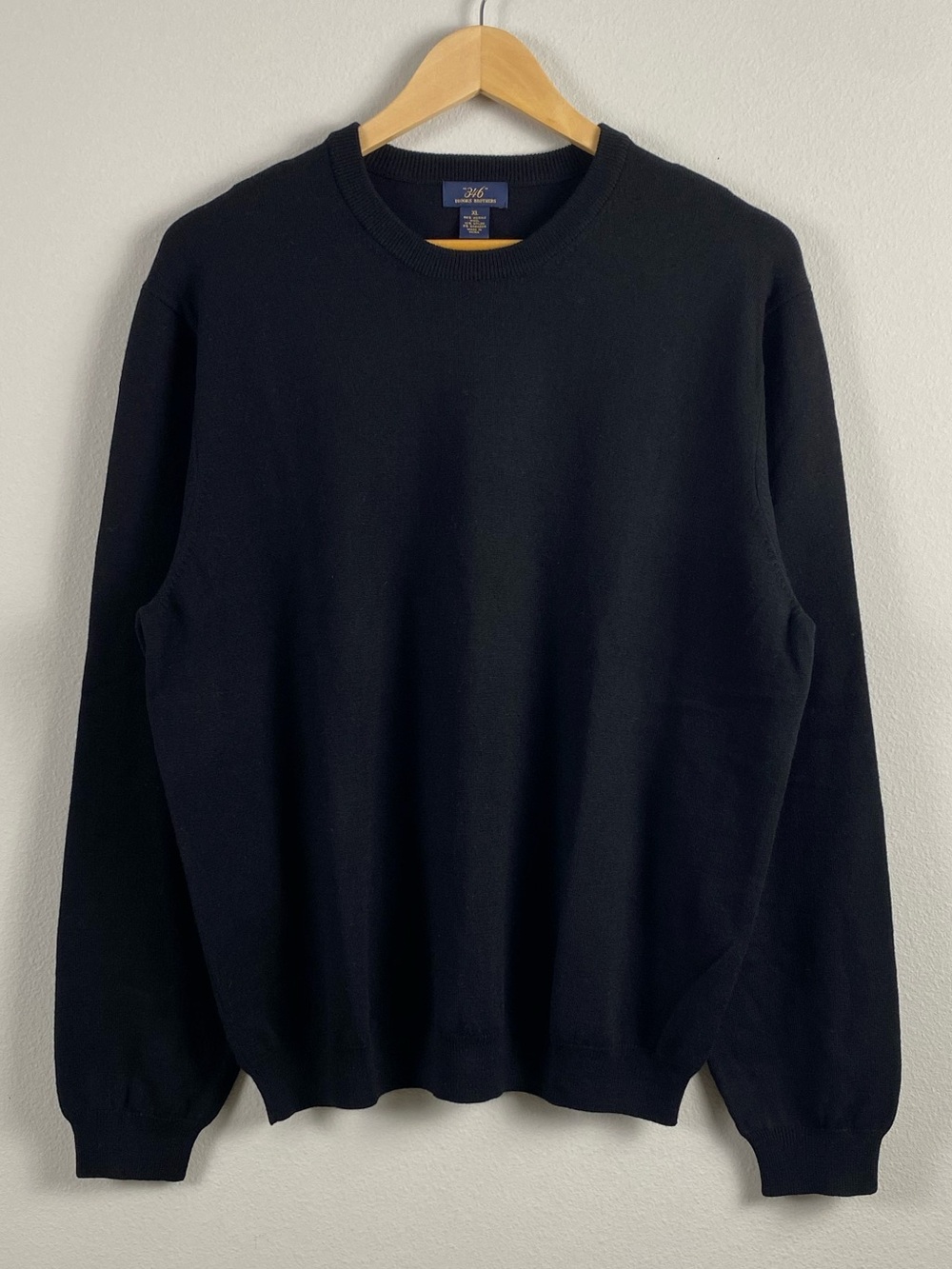 Brooks Brothers 346 Merino Wool Blend Long Sleeve Crewneck Sweater | Black
